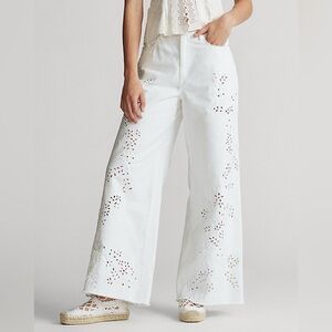 NWT Lauren Ralph Lauren Eyelet High-Rise Wide-Leg Cropped Jeans Denim